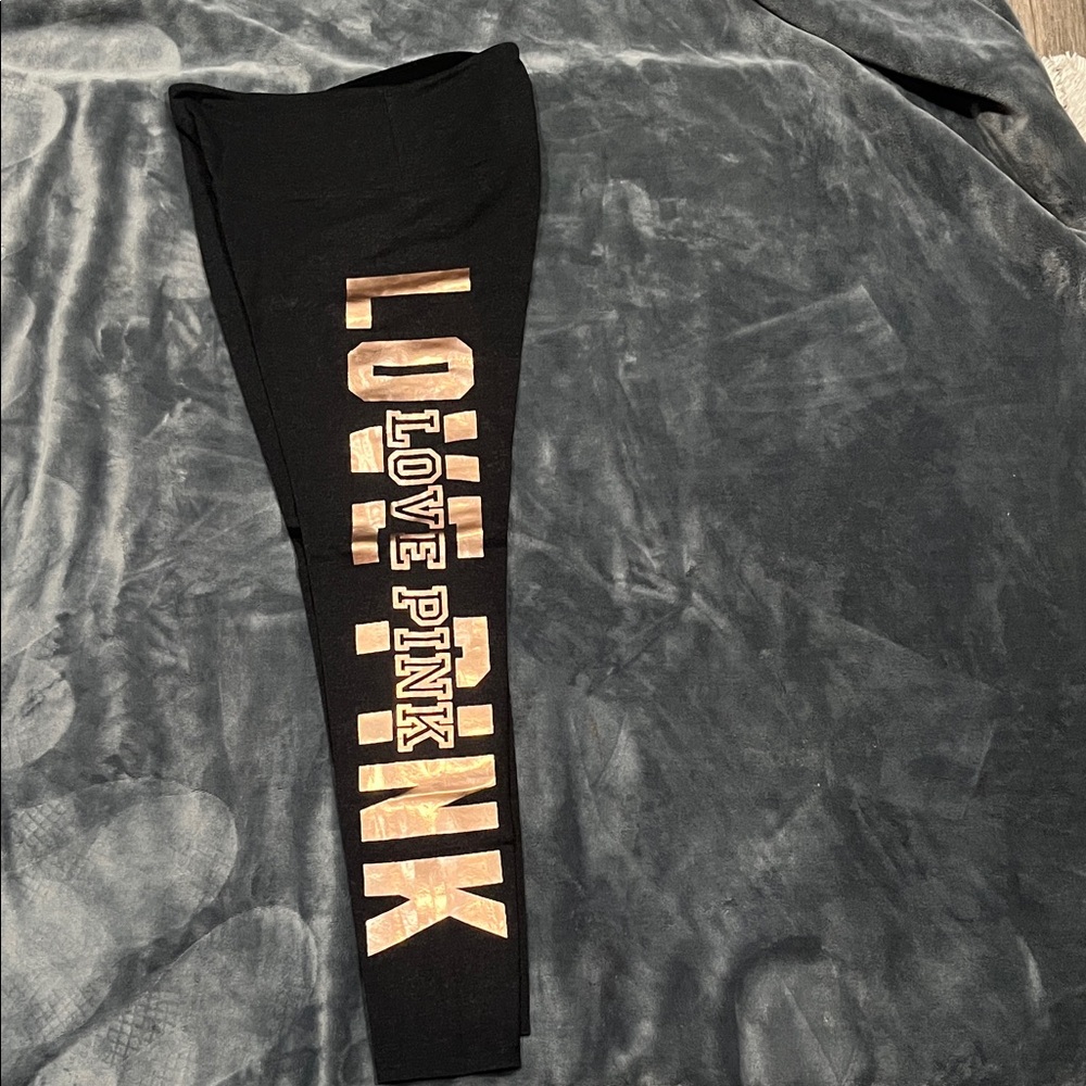 PINK Victoria's Secret Charcoal  Leggings with RoseGold Graphic